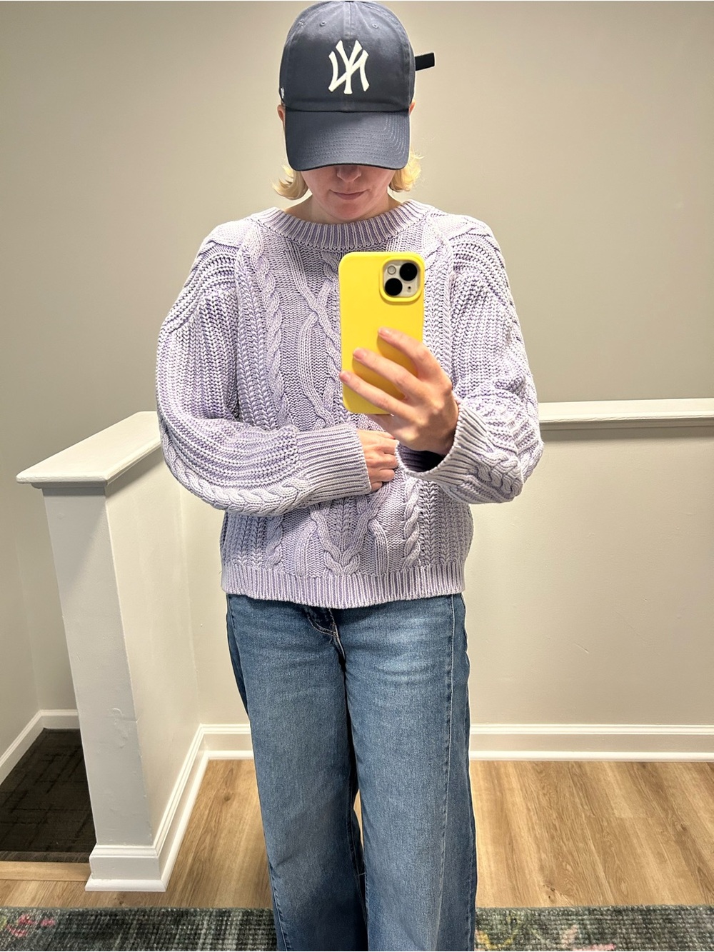Free People Frankie Cable Sweater in Della Robbia Blue Lavender - Picture 4 of 8